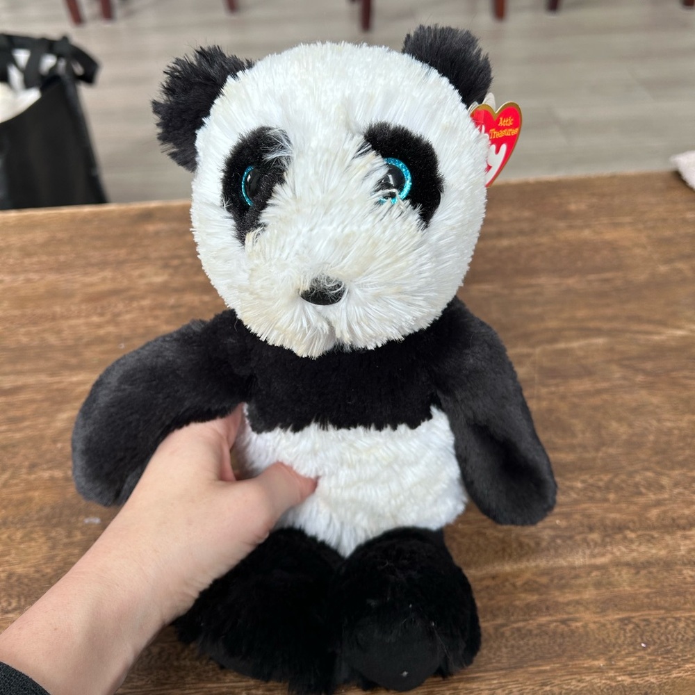 NWT Ty “Fluff” AtticTreasures Panda Plush Toy Black & White Medium Stuffed Bear
